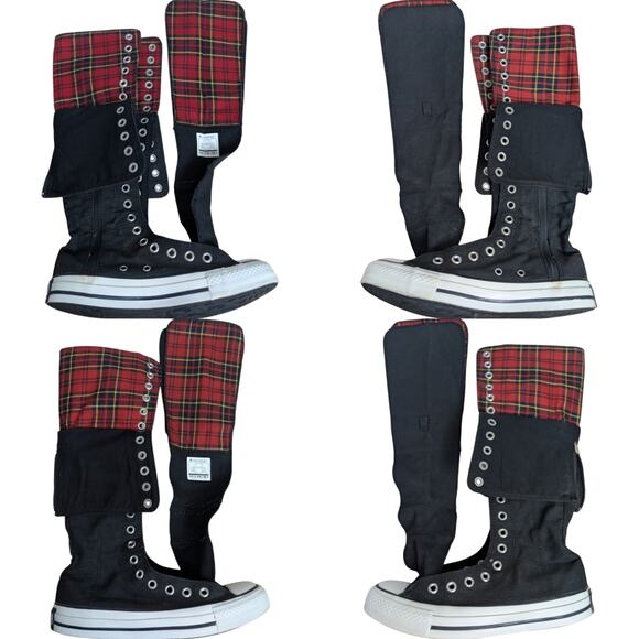 Converse RARE 2007 Japan All Star XXHI Knee High Black Red Plaid Foldover M5/W7 - Picture 7 of 16